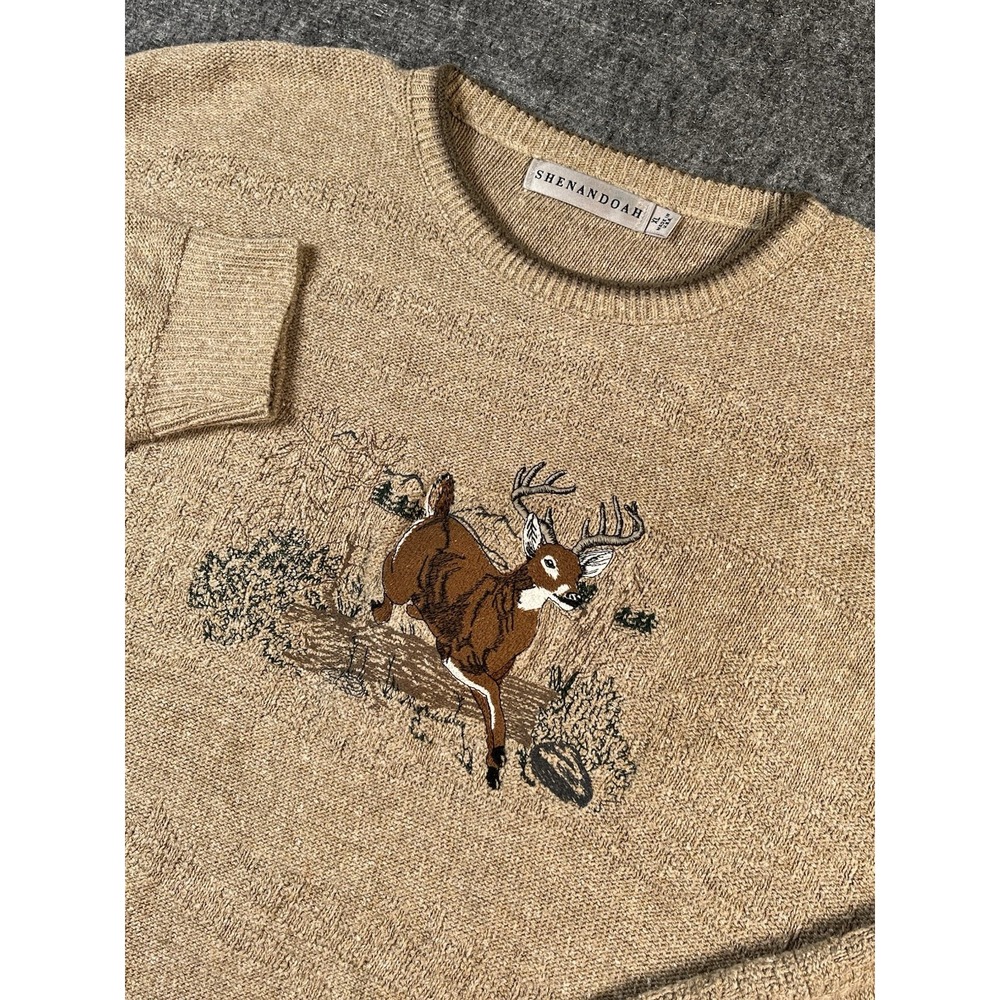 Vtg Shenandoah Sweater Mens XL Deer‎ Buck Embroidered Knit Textured Pullover